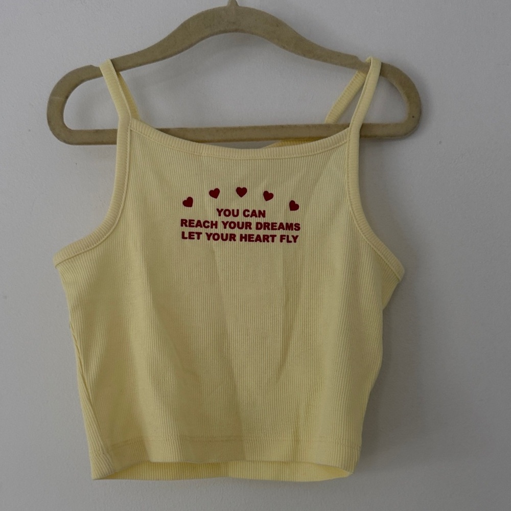 NEW Zara Yellow Ribbed Tank Top with Heart Print Size 4-5 years